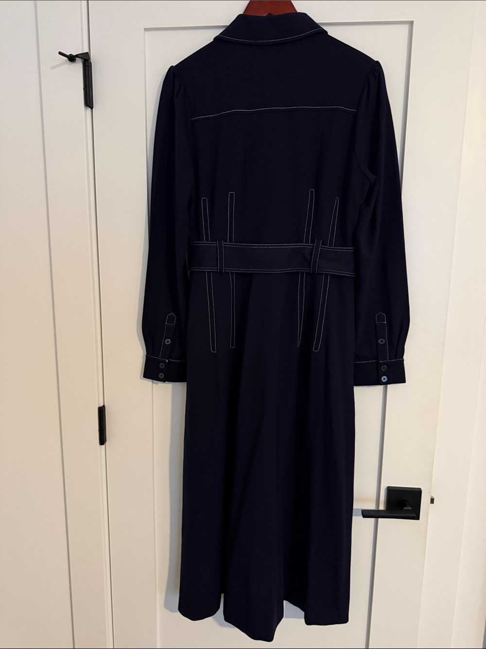 Boden Navy Long Sleeve Belted Shirt Dress with White Topstitching - Picture 4 of 6